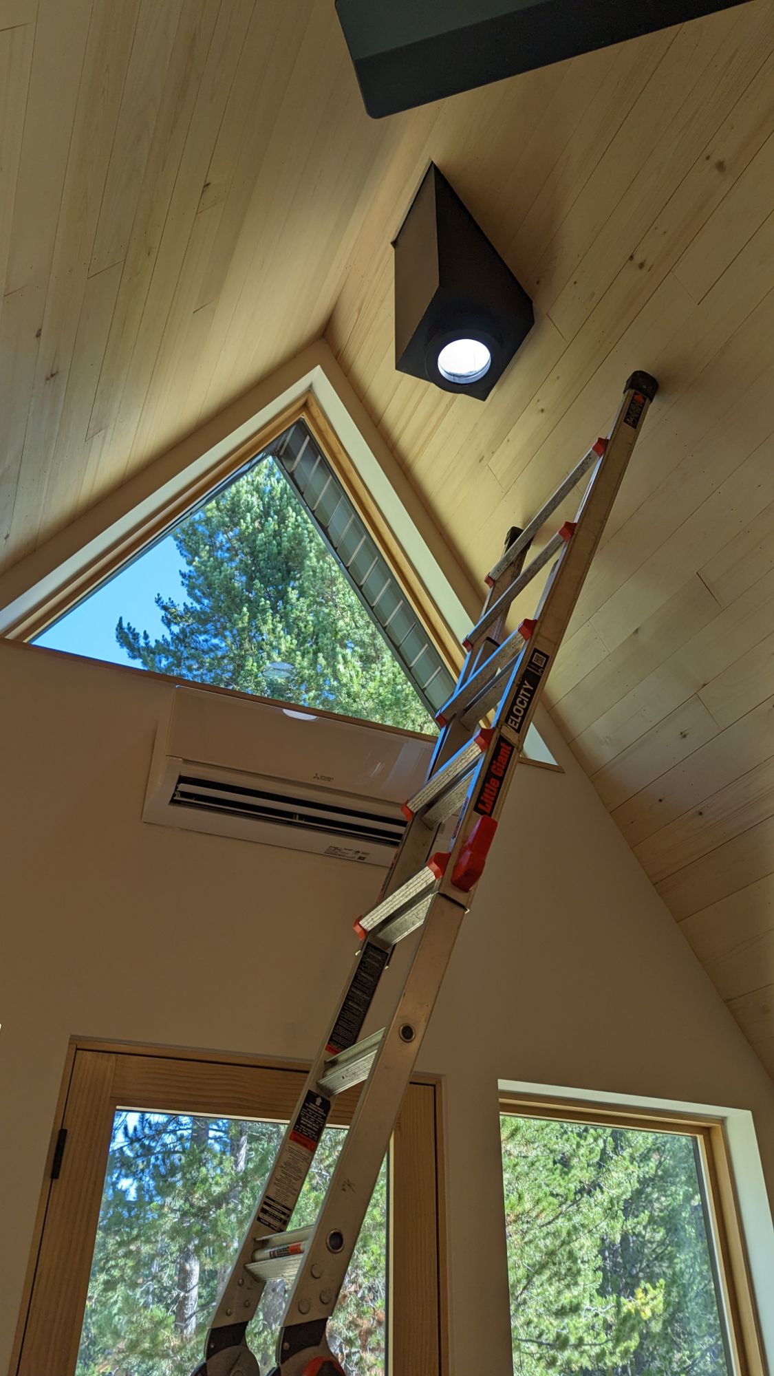 Photo of installed chimney ceiling support box.